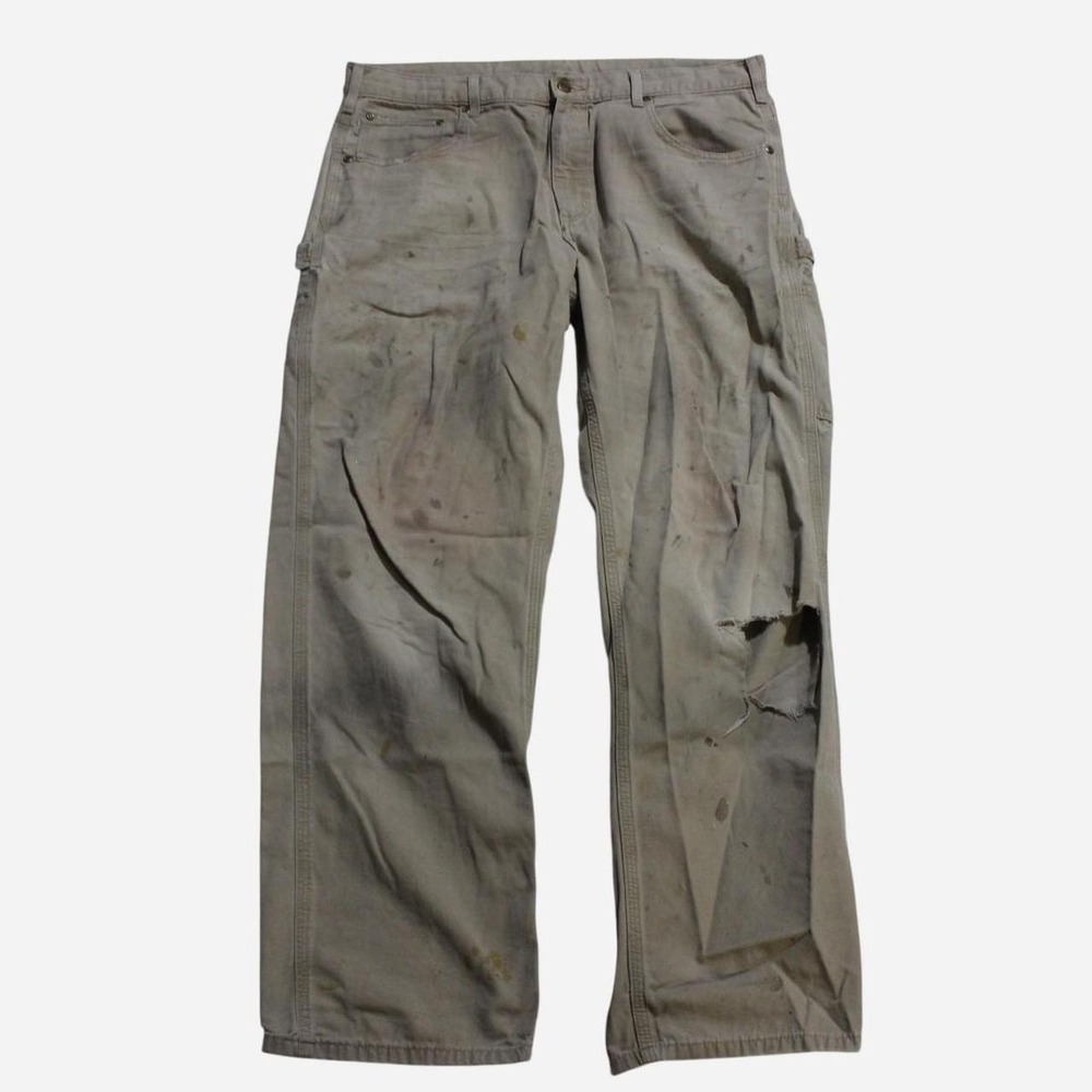 Mens Y2K Skater Streetwear Workwear Cream Carpenter Carhartt Loose Fit Trousers